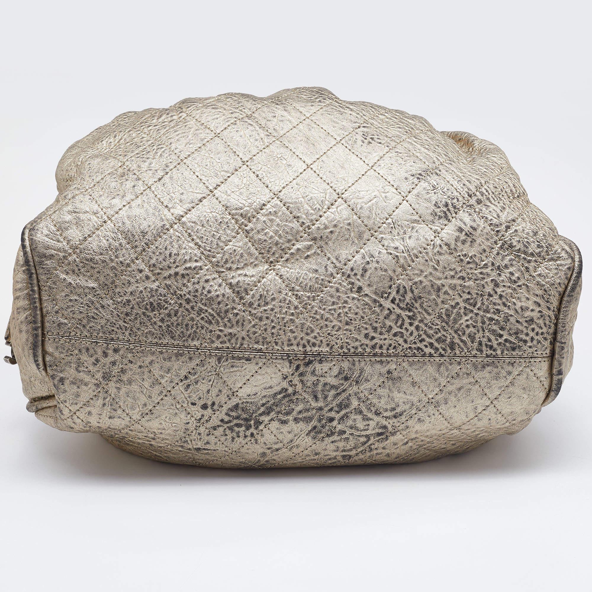 Women's Chanel Gold Textured Leather Wild Stich Weekender Bag