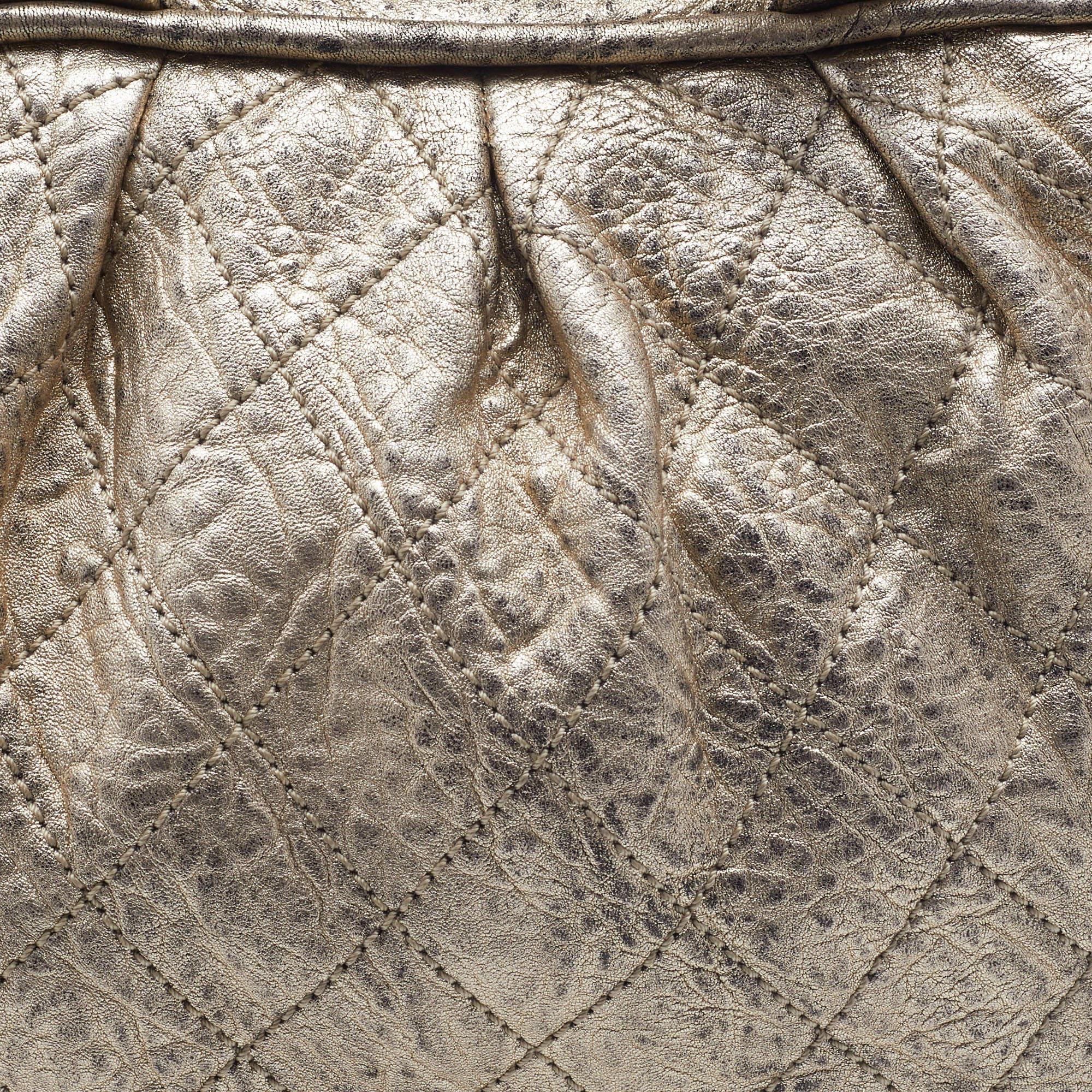 Chanel Gold Textured Leather Wild Stich Weekender Bag 2