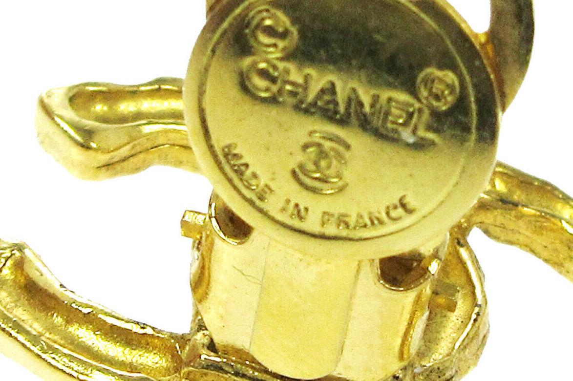 Women's Chanel Gold Textured Logo Charm CC Logo Evening Stud Earrings 