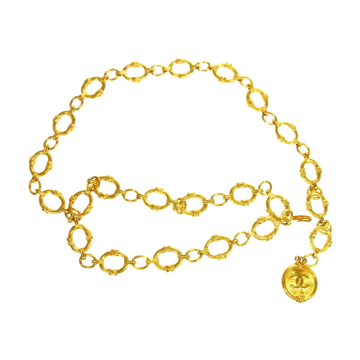 Chanel Gold Textured Metal Coin Medallion Chain Waist Belt