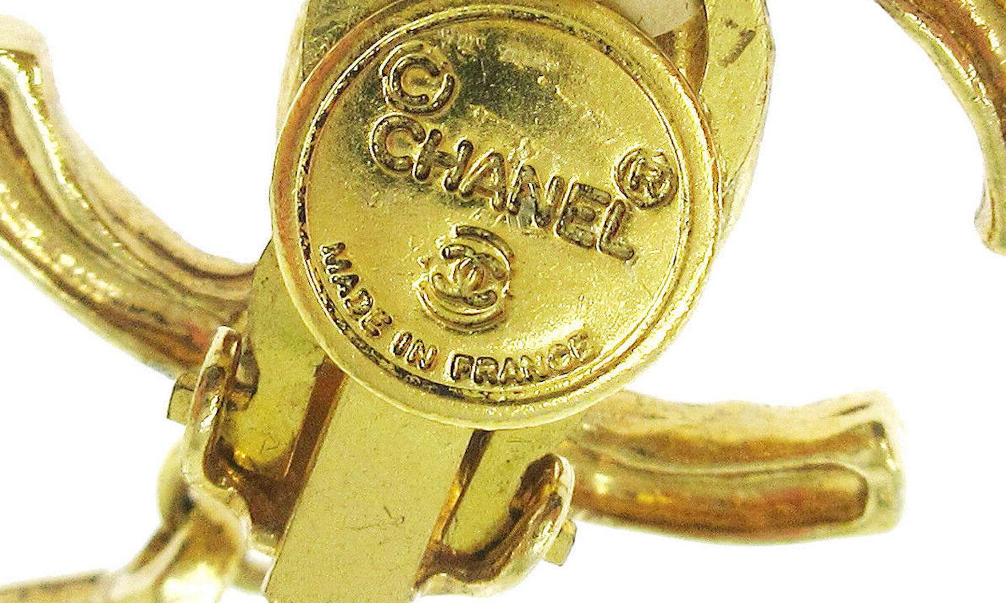 Women's Chanel Gold Textured Rhinestone Gold CC Charm Evening Dangle Earrings in Box 