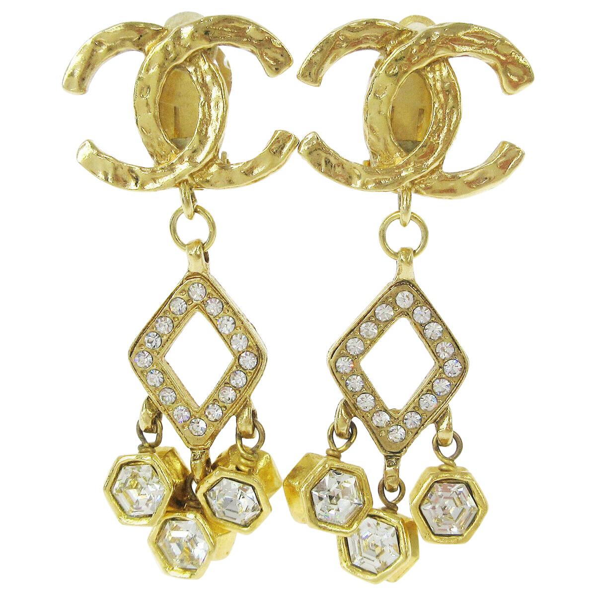 Chanel Gold Large Charm CC Hoop Dangle Drop Evening Earrings at 1stDibs