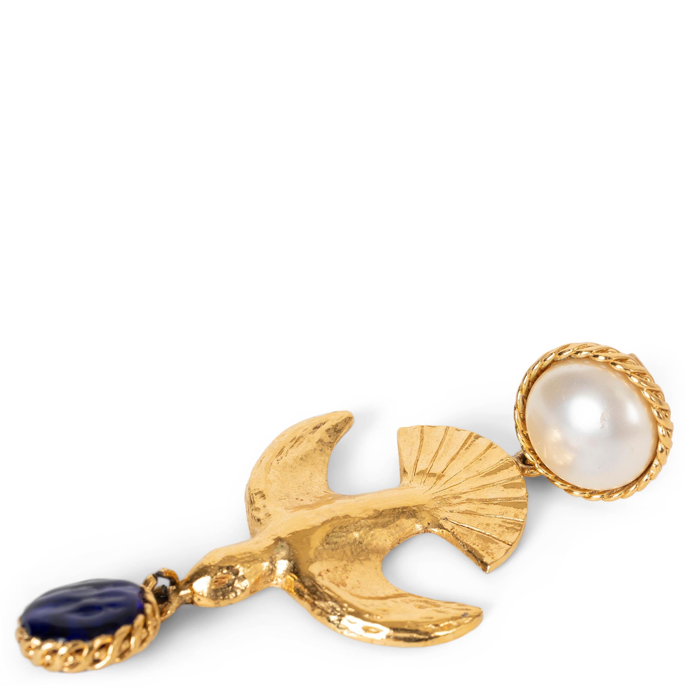 CHANEL gold-tone 1970 GRIPOIX BIRD LARGE Clip Earrings in vendita 2