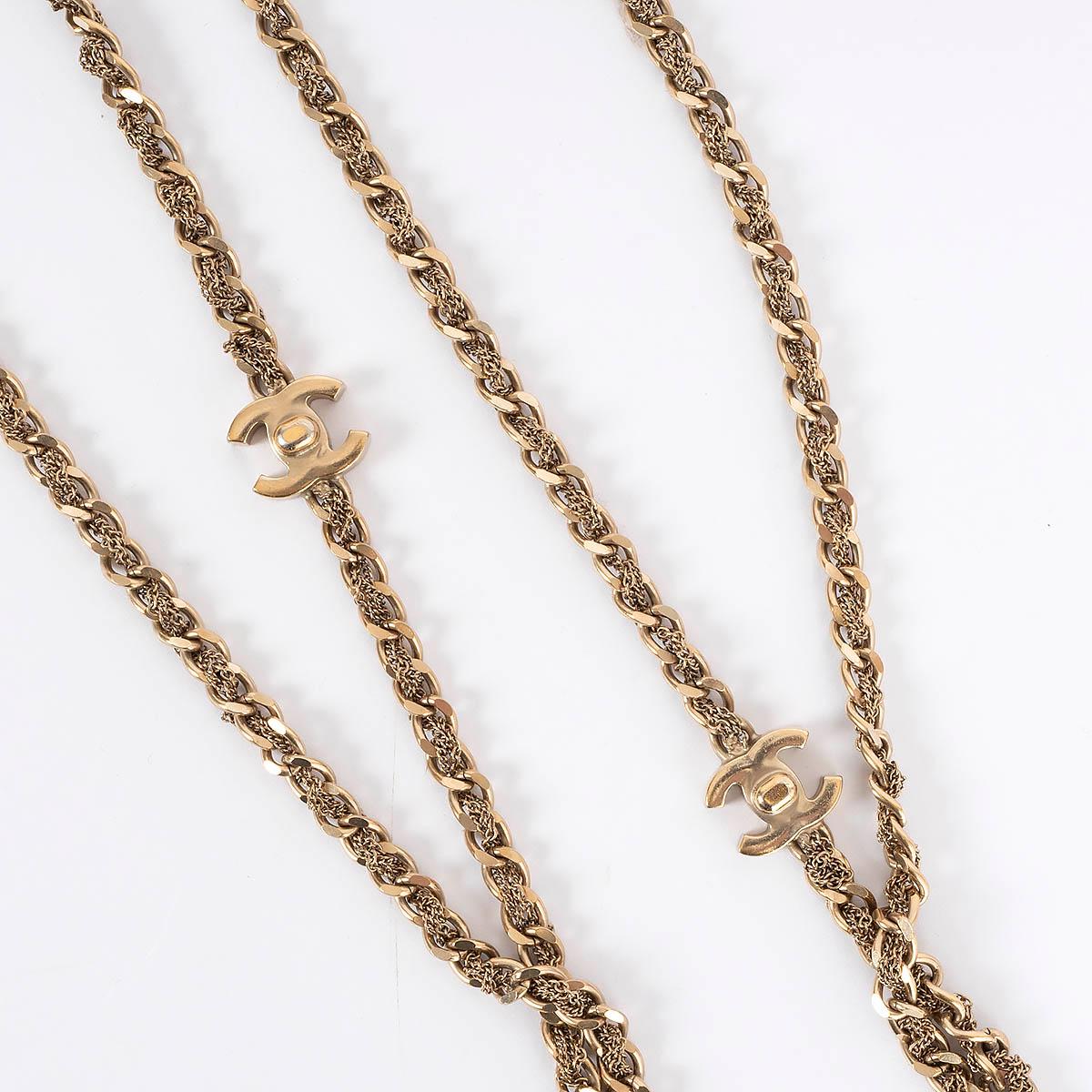 Women's CHANEL gold-tone 2012 12P DOUBLE CHAIN TURNLOCK Necklace For Sale