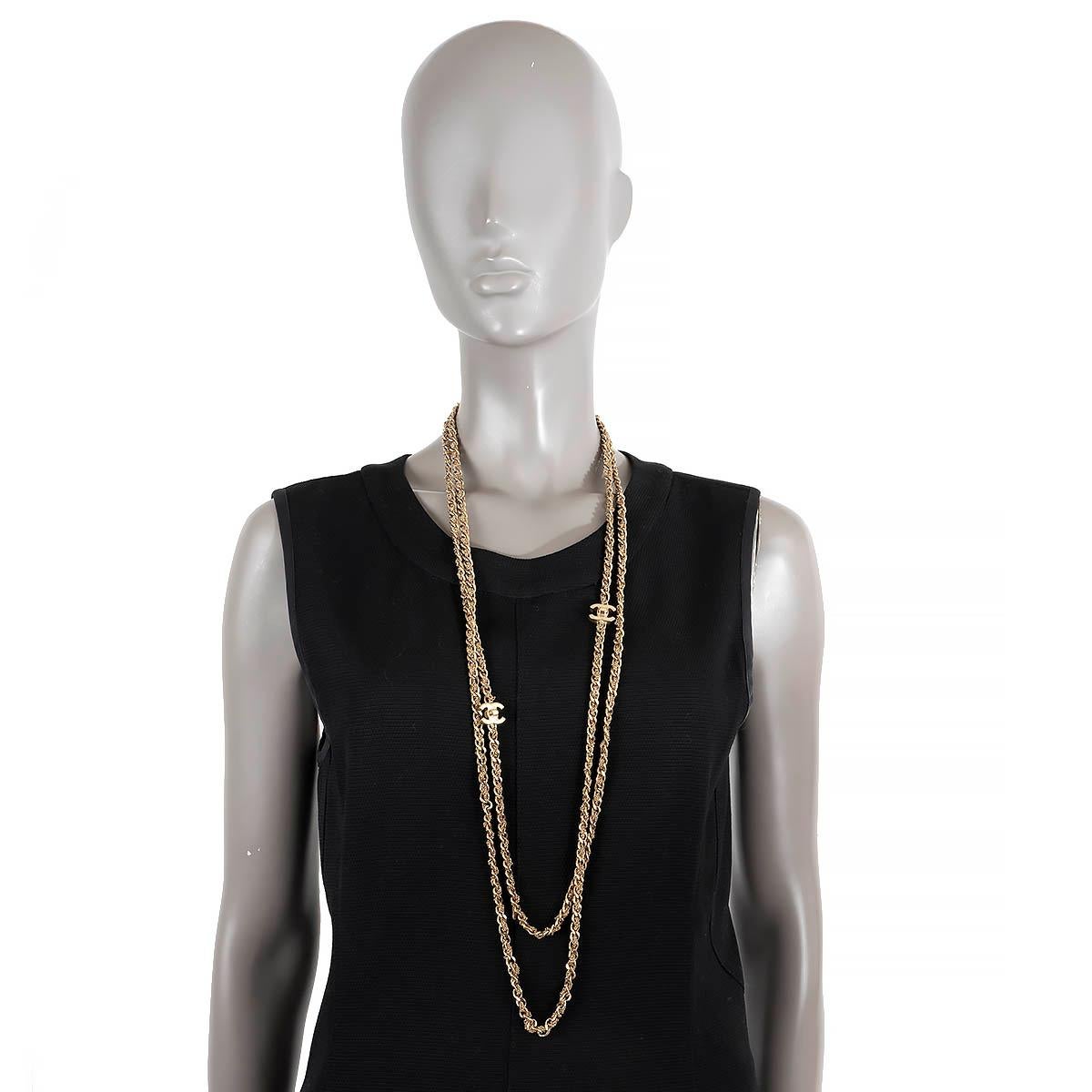 CHANEL gold-tone 2012 12P DOUBLE CHAIN TURNLOCK Necklace For Sale 2