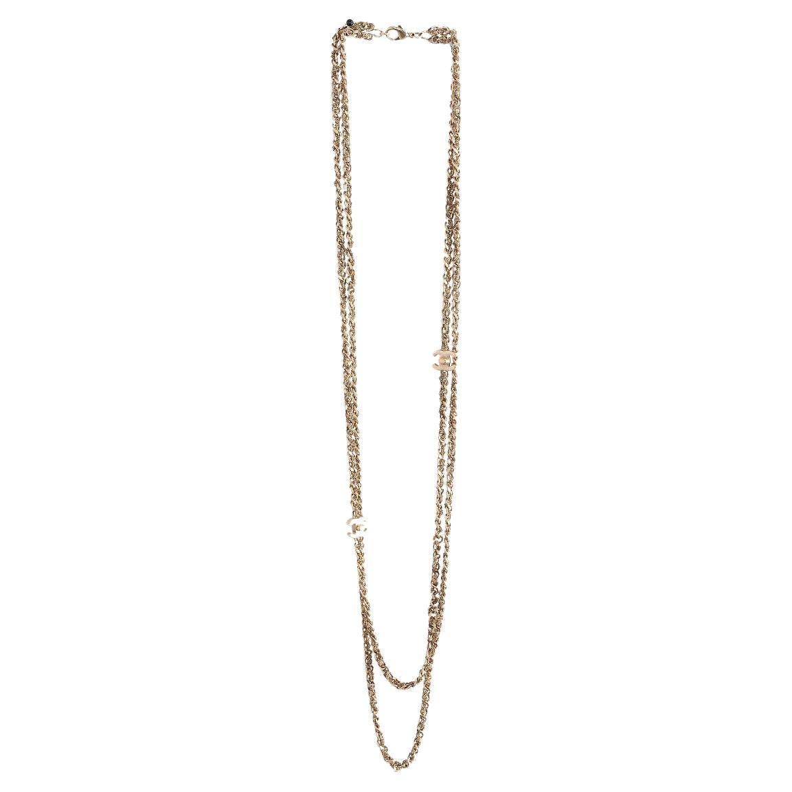 CHANEL gold-tone 2012 12P DOUBLE CHAIN TURNLOCK Necklace For Sale