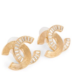 CHANEL gold-tone 24S CC CRYSTAL & BRUSHED GOLD Earrings