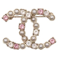 Chanel Gold Tone and Pink Brooch