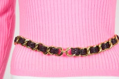 Chanel Gold Tone and Plum Leather Chain Belt