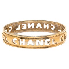 Vintage Chanel Gold-Tone Bangle Logo Cut-Out Bracelet