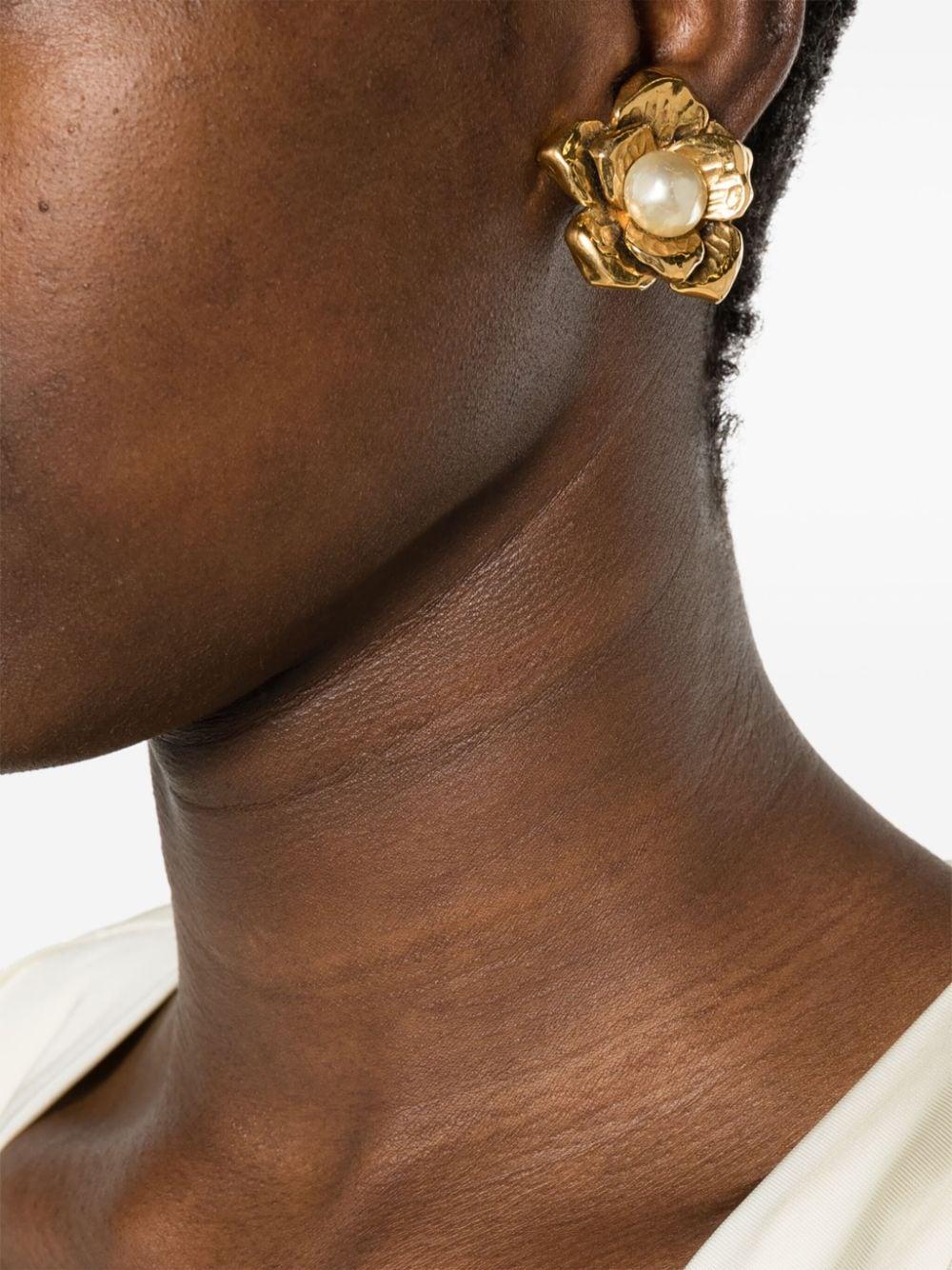 Women's  Chanel Gold Tone Camelia Clip-on Earrings