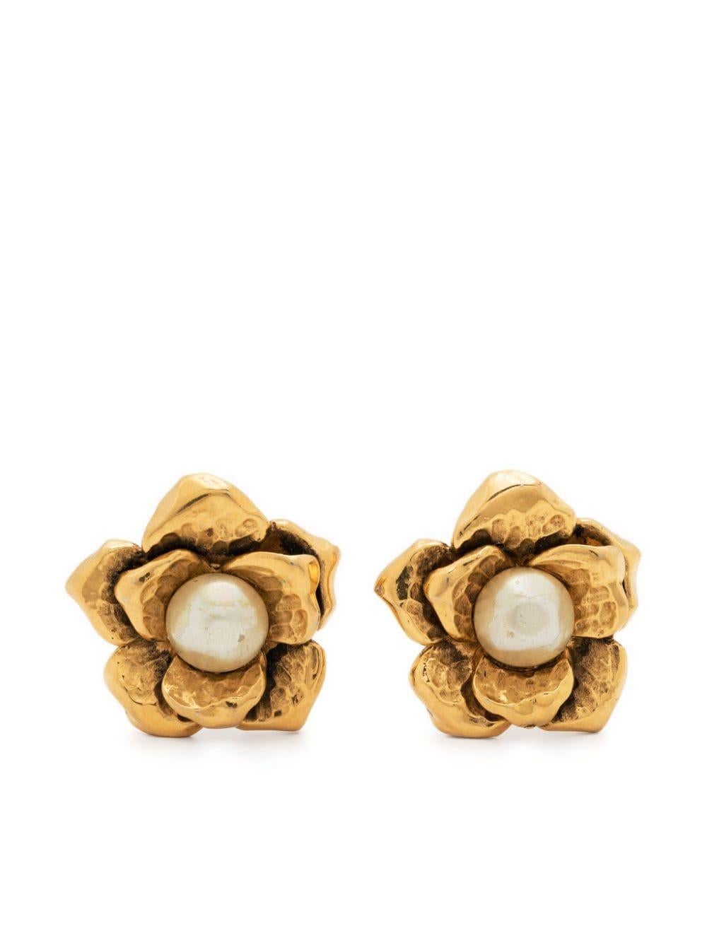  Chanel Gold Tone Camelia Clip-on Earrings 1