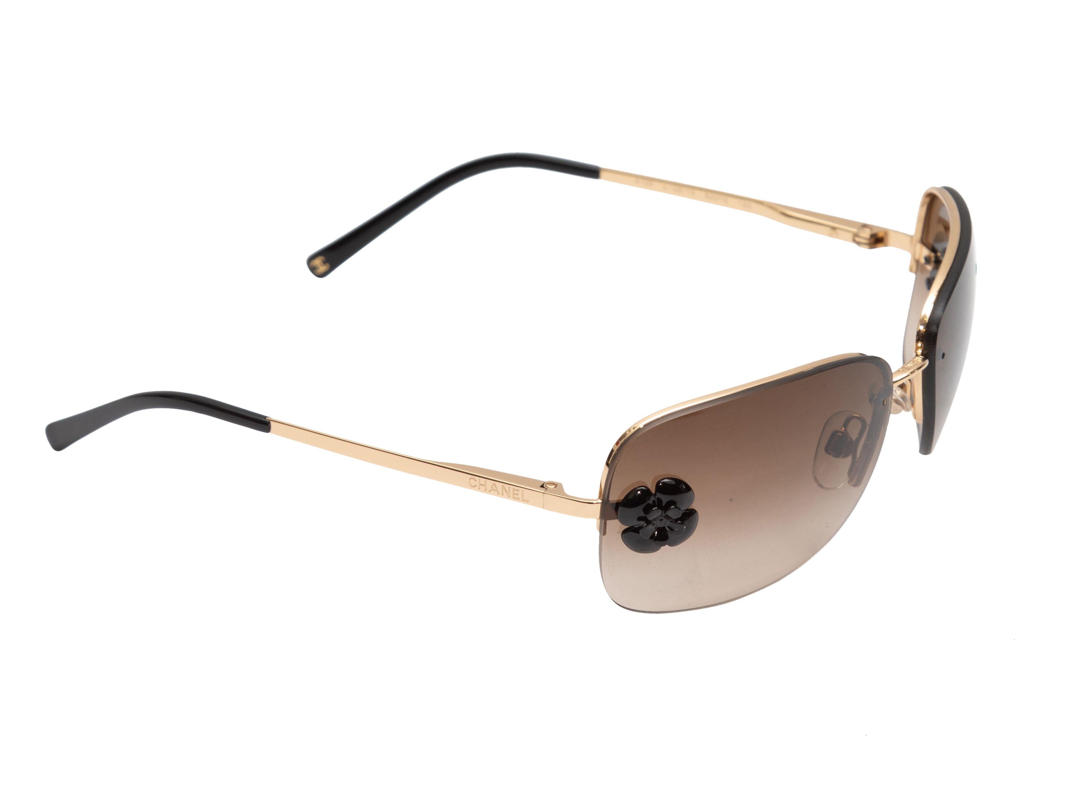 Chanel Gold-Tone Camellia Rectangular Sunglasses In Good Condition In New York, NY