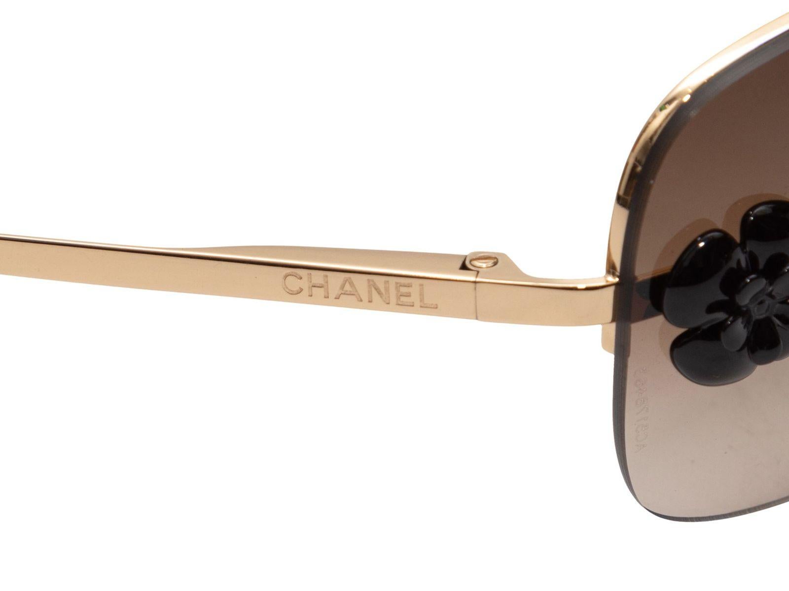 Women's Chanel Gold-Tone Camellia Rectangular Sunglasses