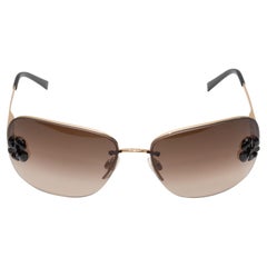 Chanel Gold-Tone Camellia Rectangular Sunglasses