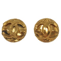 Chanel Gold Tone CC Disc Earrings