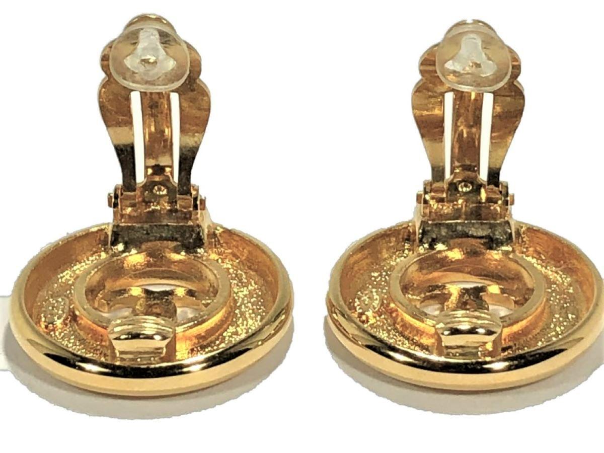 Women's Chanel Gold Tone CC Earrings 15/16 Inch Diameter from the 1997 Spring Collection