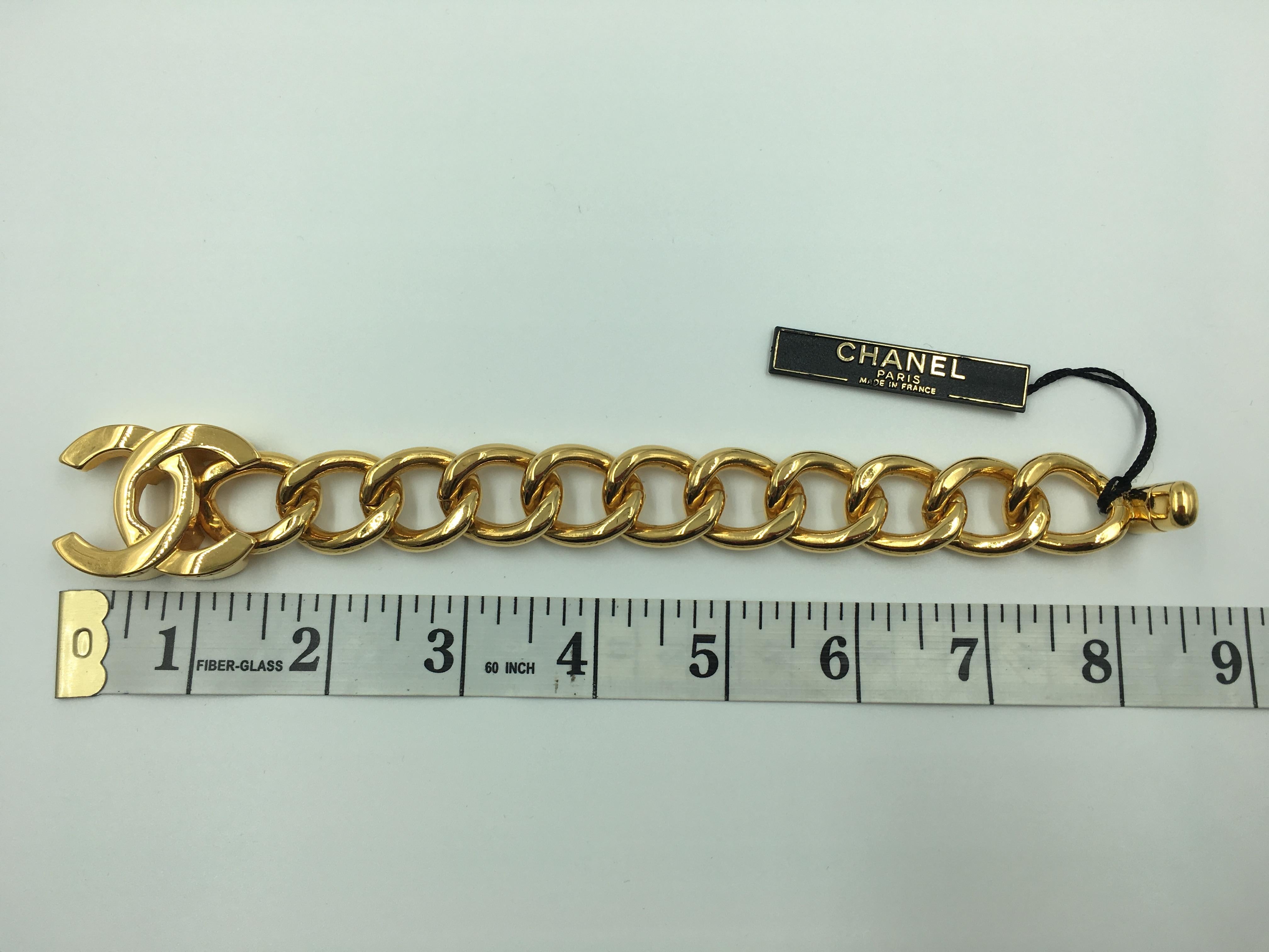 Chanel Gold Tone CC Logo Chunky Chain Bracelet 2