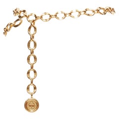 CHANEL gold tone CC logo medallion coin chunky double chain drop belt