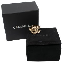 Chanel Gold Tone CC Pearl Embellished Ring