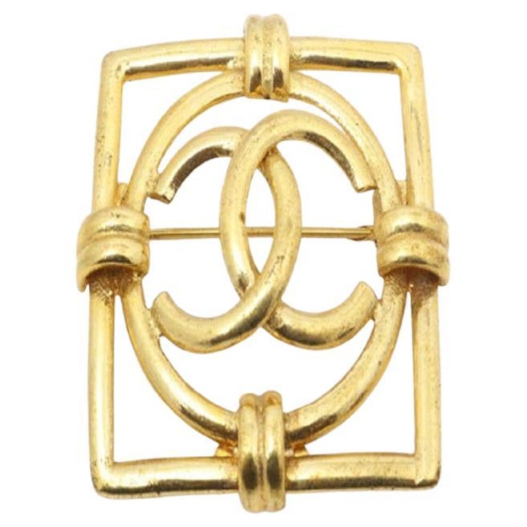 Chanel Gold-tone CC Square Brooch at 1stDibs