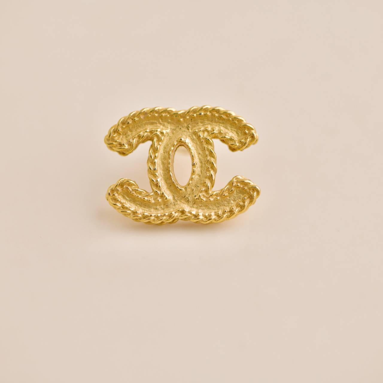 Chanel Gold Tone CC Stud Earrings For Sale 2