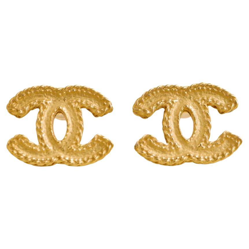 Chanel Gold Tone CC Stud Earrings For Sale