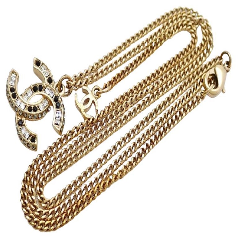 Chanel Gold-Tone Chain CC Rhinestone Pendant Necklace For Sale at 1stDibs