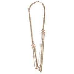 CHANEL gold-tone Chain & Crystal Rhinestone CC Necklace
