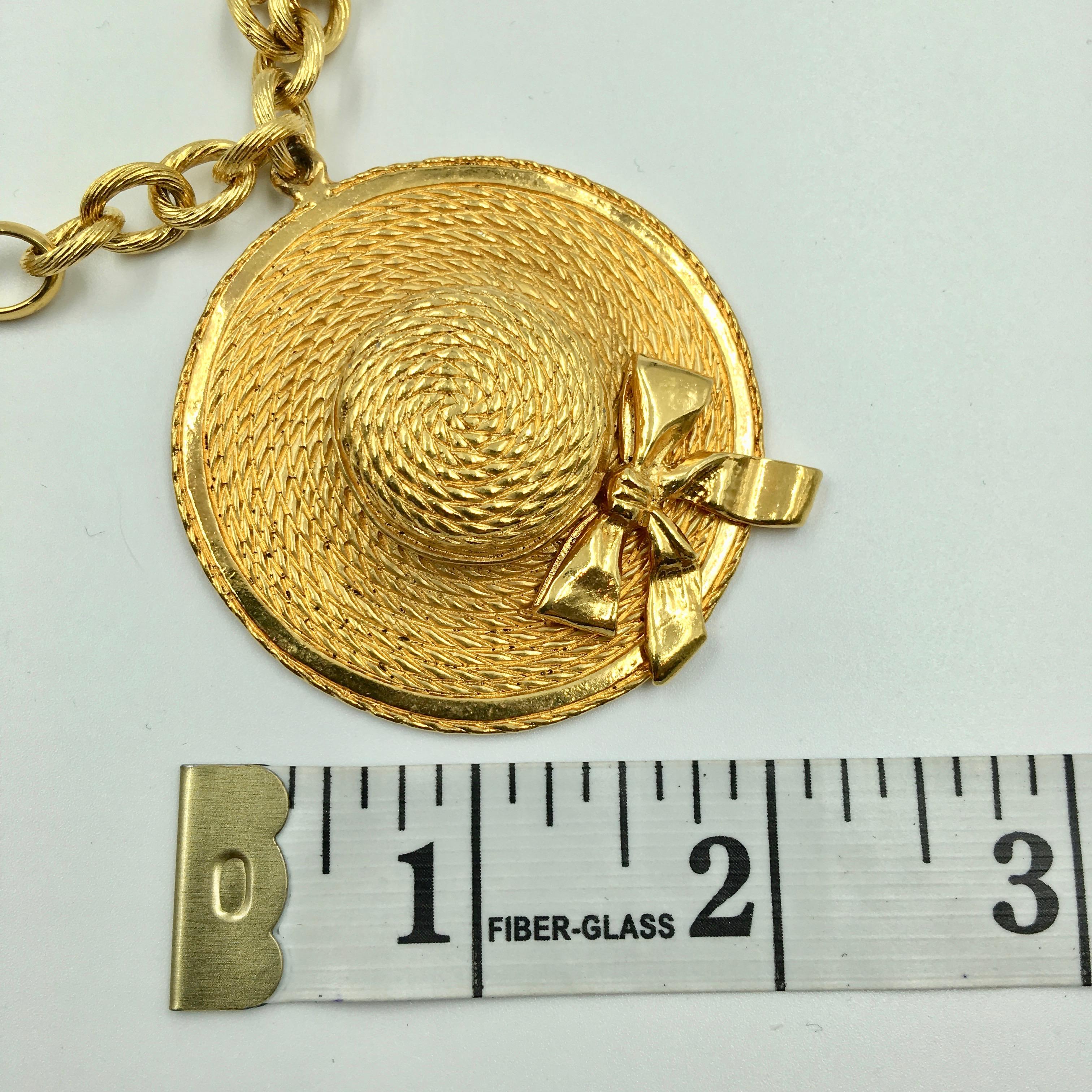 Chanel Gold Tone Classic Coco Chanel Chapeau and Quilted Handbag Charm Necklace For Sale 3