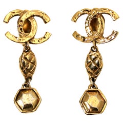 Chanel Gold-Tone Coco Mark Clip-On Drop Earrings circa 1980s