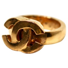 Chanel Gold-Tone Coco Mark Interlocking CC Ring Circa 2001