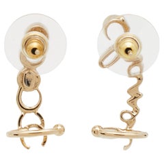 Chanel Gold Tone Coco Script CC Climber Earrings