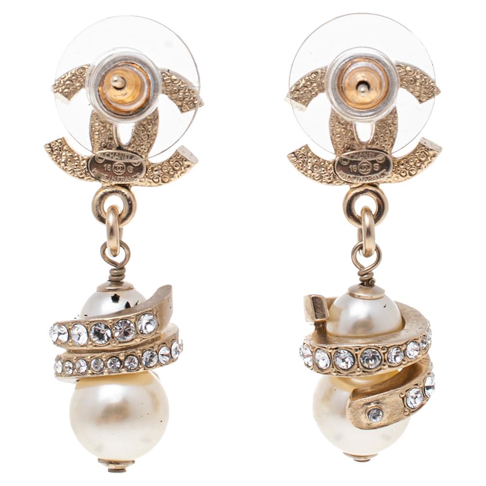 chanel crystal pearl drop earrings