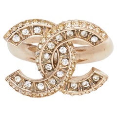 Chanel Gold Tone Crystal CC Ring EU 54