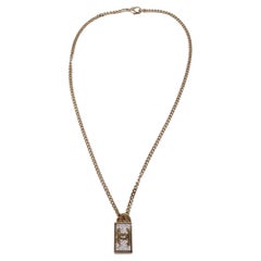 Chanel Gold-Tone Crystal Dog Tag Style Pendent Chain Necklace