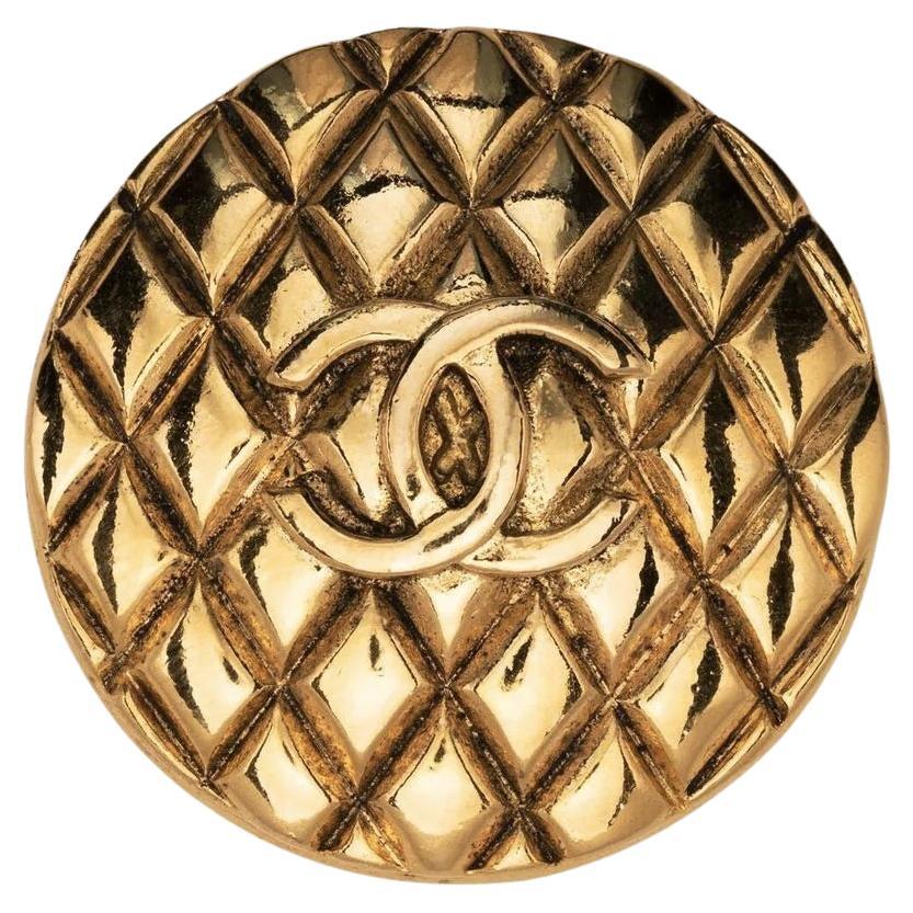 Chanel Gold Tone Diamond Quilted  Brooch For Sale