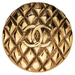 Chanel Gold Tone Diamond Quilted  Brooch