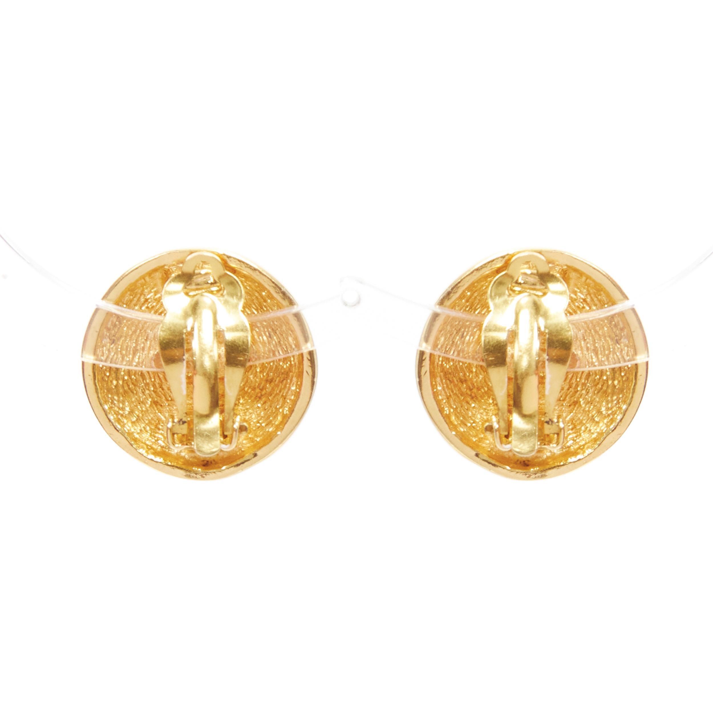 CHANEL gold tone diamond quilted CC logo medallion coin clip on earring For Sale 1