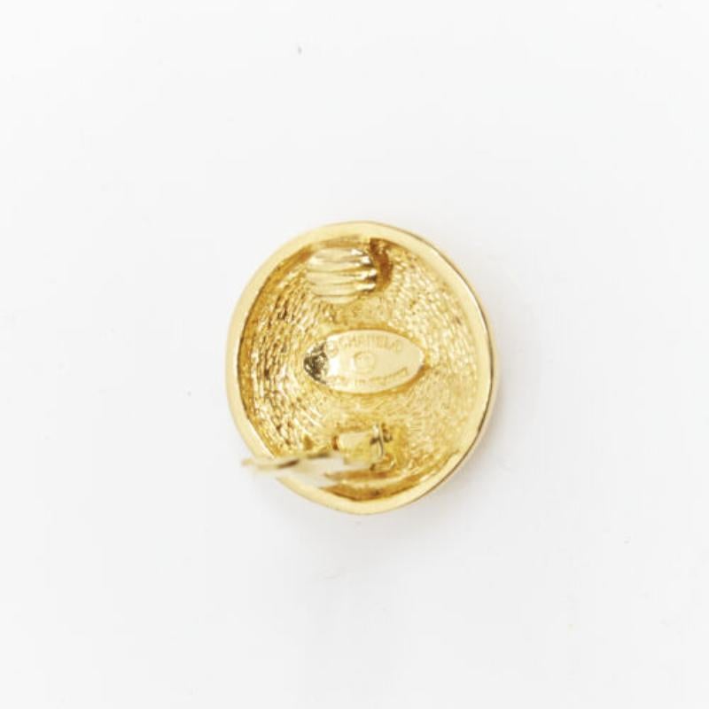 CHANEL gold tone diamond quilted CC logo medallion coin clip on earring 2