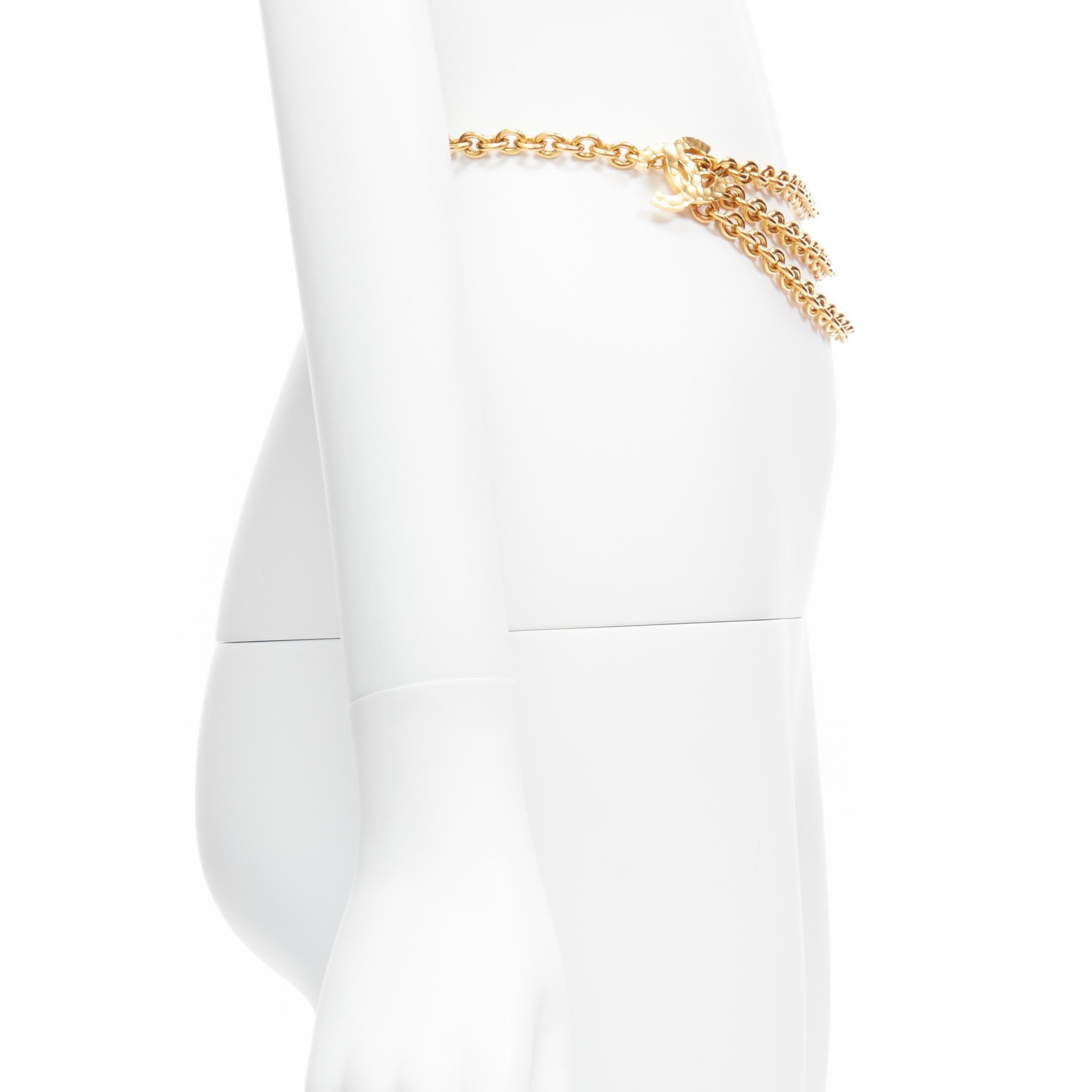 Women's CHANEL gold tone double textured CC interlock logo triple chain belt
