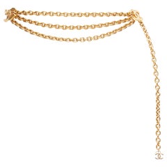 CHANEL gold tone double textured CC interlock logo triple chain belt