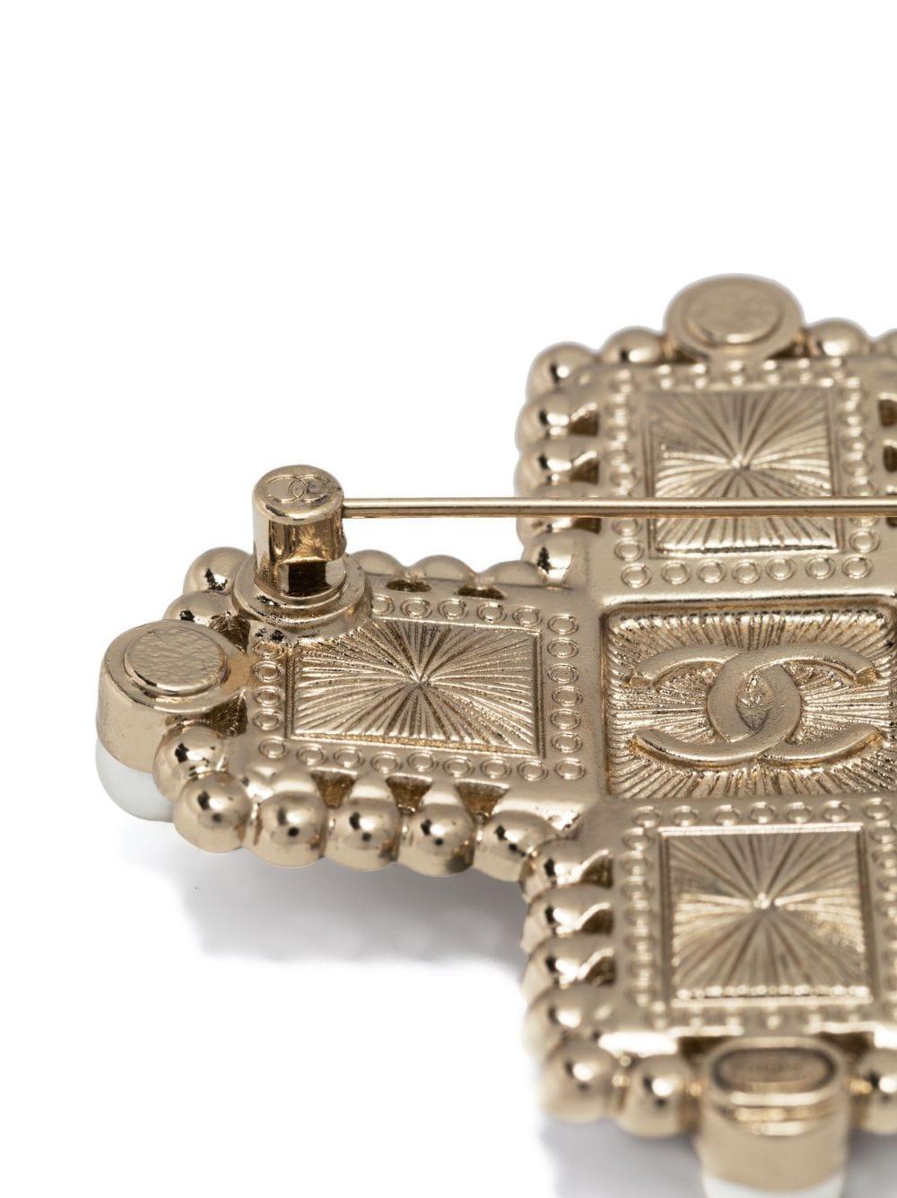 Women's Chanel Gold Tone Embellished Cross Brooch For Sale