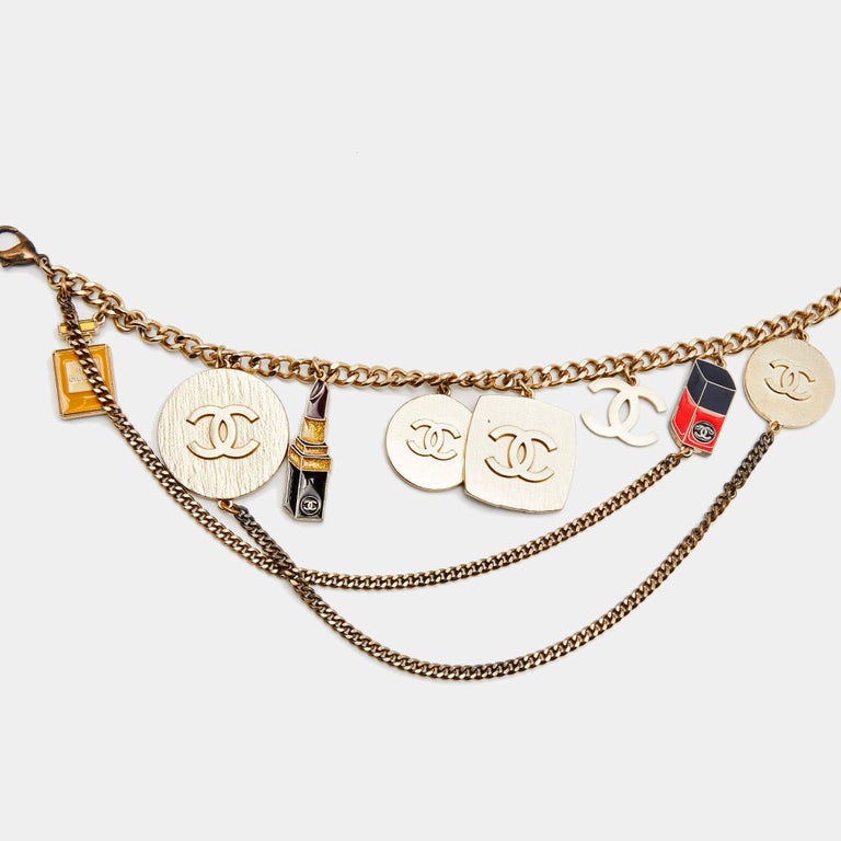 Chanel Gold Tone Enamel Makeup Charm Chain Belt Chanel