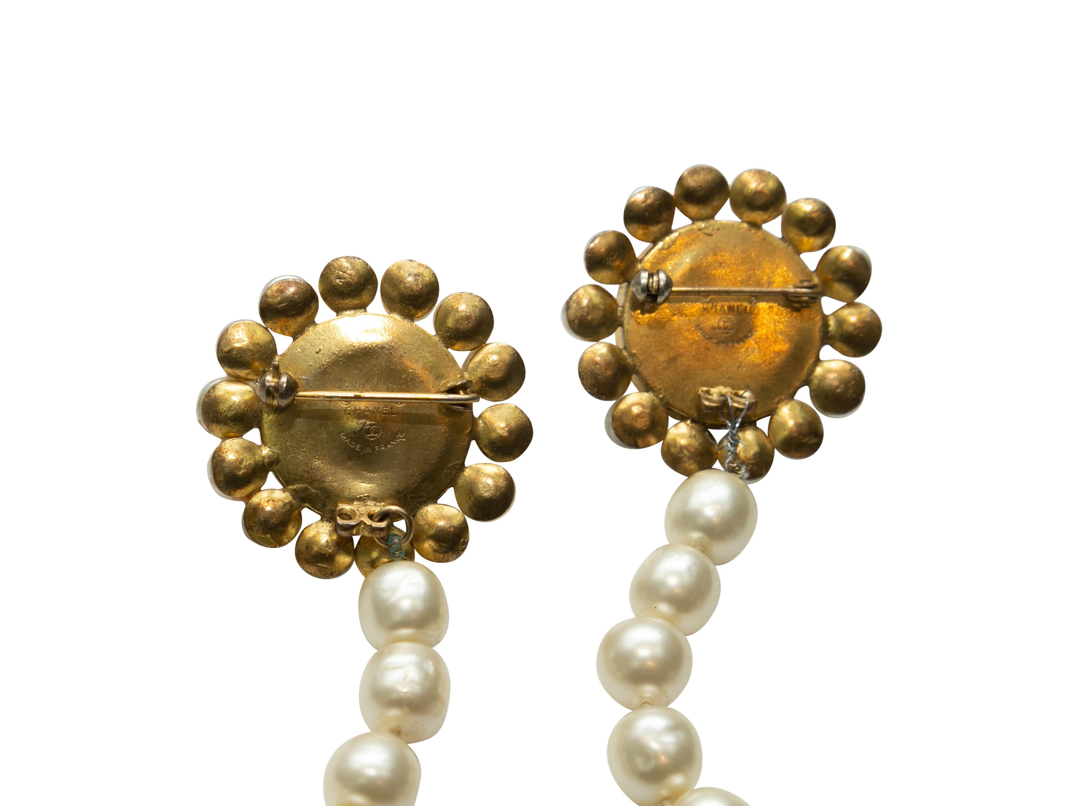 Chanel Gold-Tone Faux Pearl CC Double Brooch  In Good Condition In New York, NY