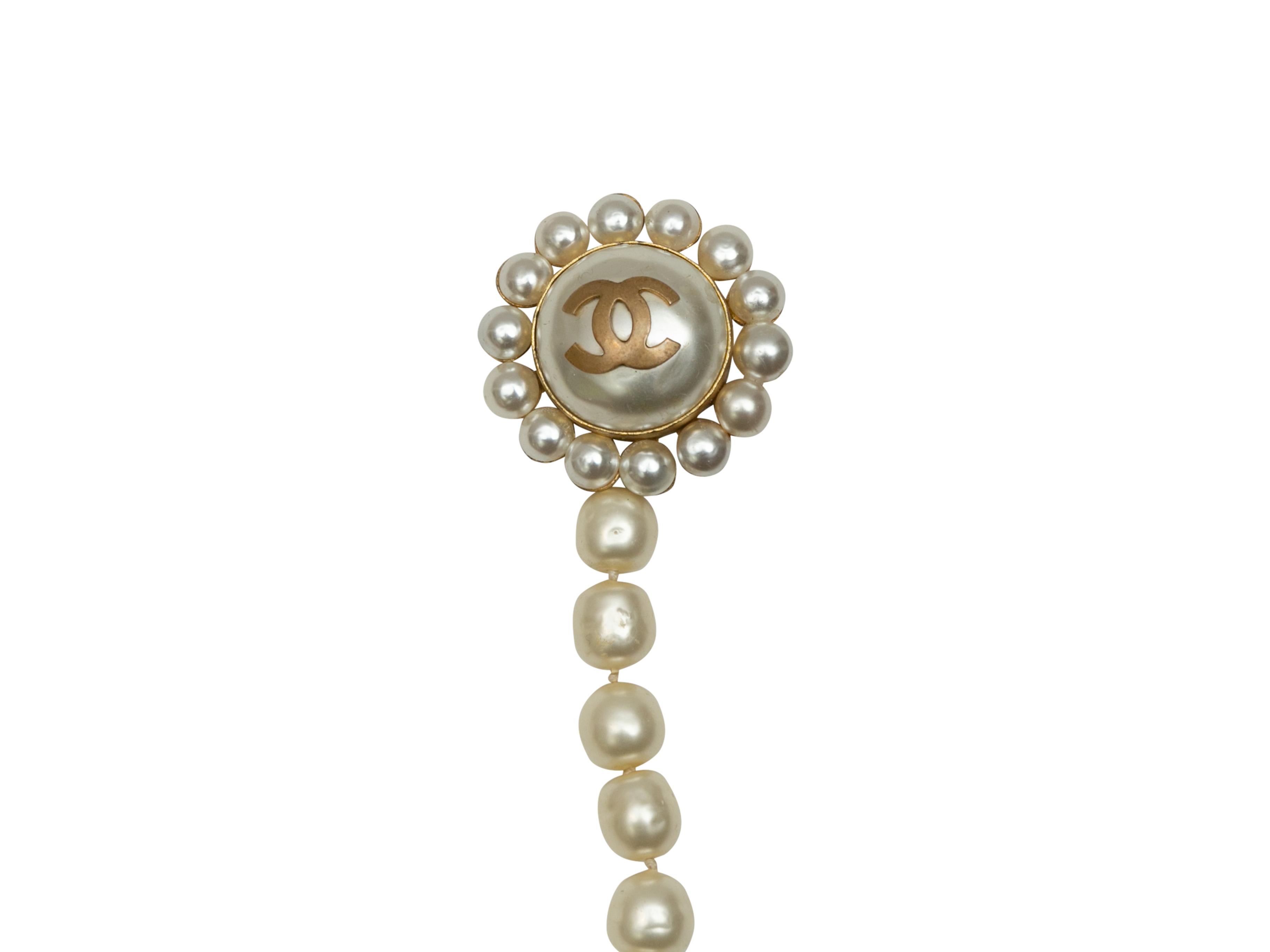 Women's Chanel Gold-Tone Faux Pearl CC Double Brooch 
