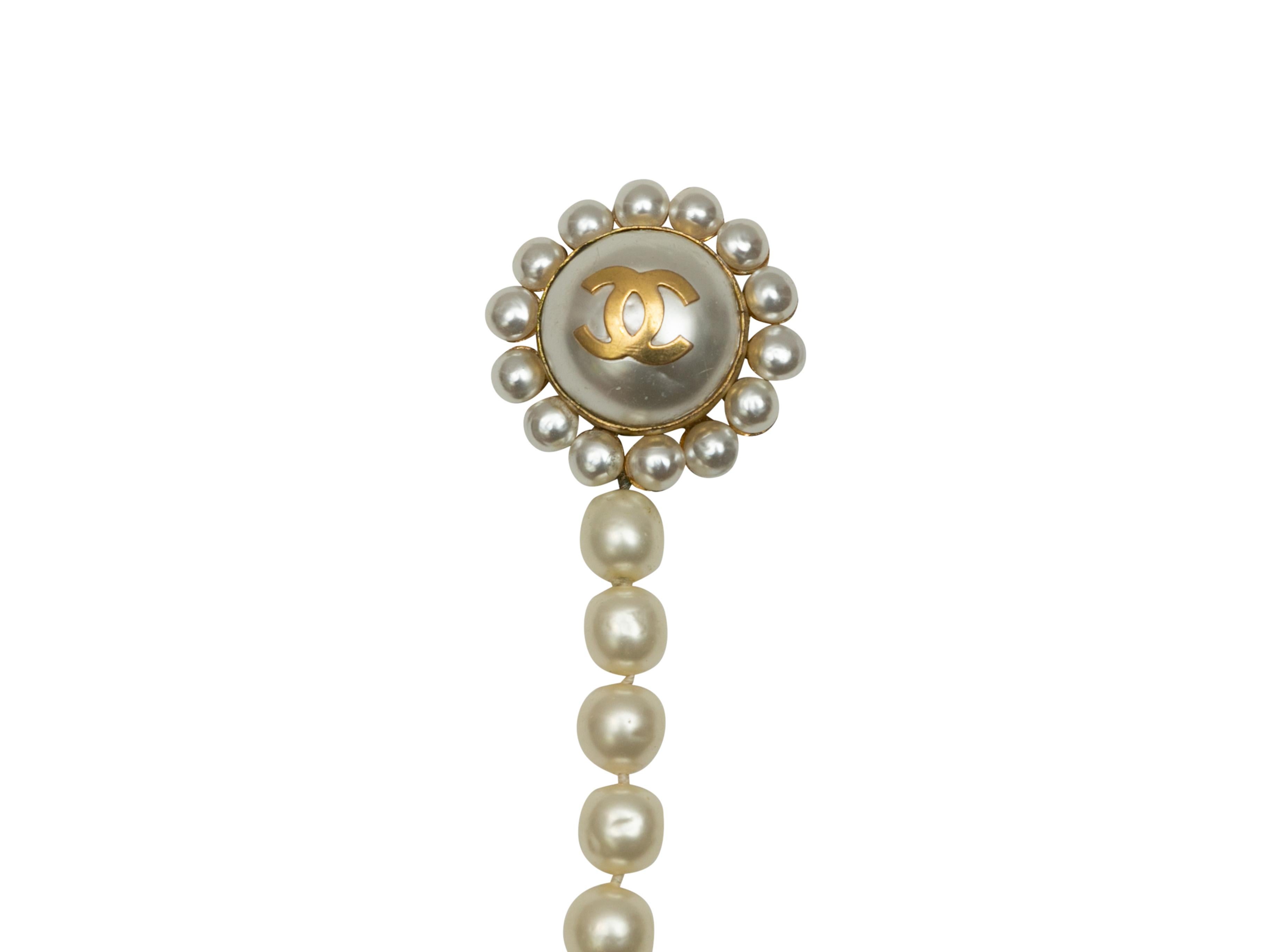 Chanel Gold-Tone Faux Pearl CC Double Brooch  1