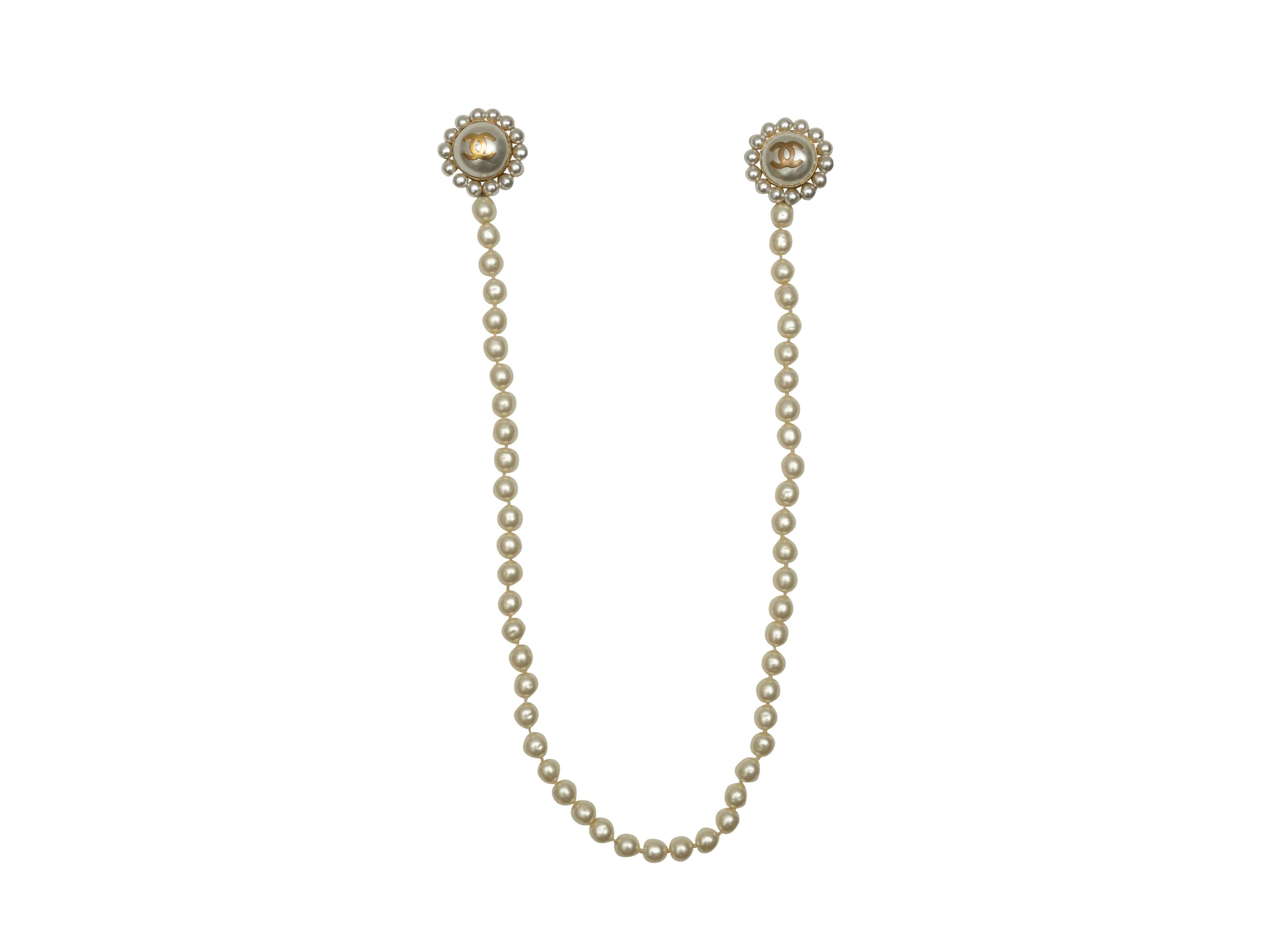 Chanel Gold-Tone Faux Pearl CC Double Brooch  2
