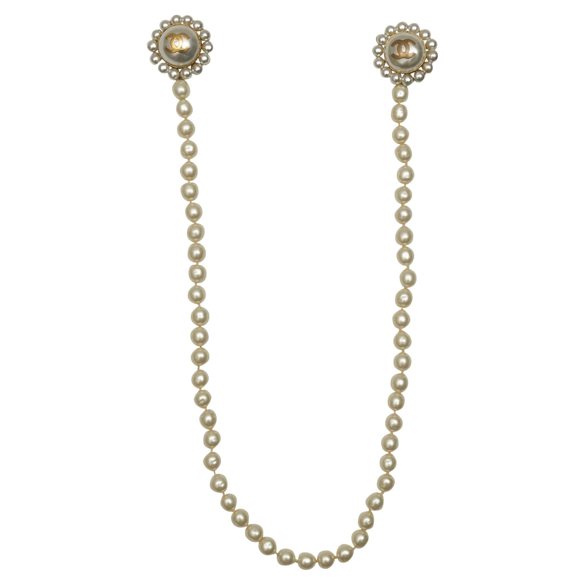 Chanel Gold-Tone Faux Pearl CC Double Brooch 