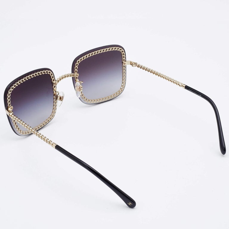 Chanel Gold Tone/ Grey Gradient 4244 Square Sunglasses For Sale at 1stDibs